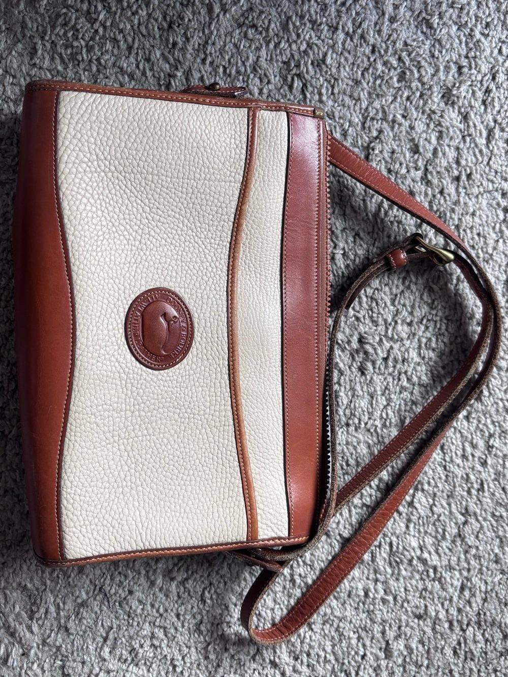 Dooney & Bourke Cream and Brown Pebbled Leather Crossbody